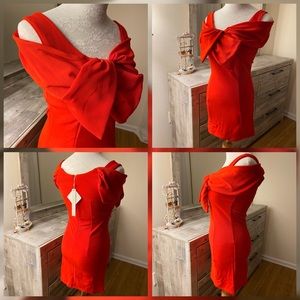 Off Shoulder Dress Bow Form Fitting Red Sexy